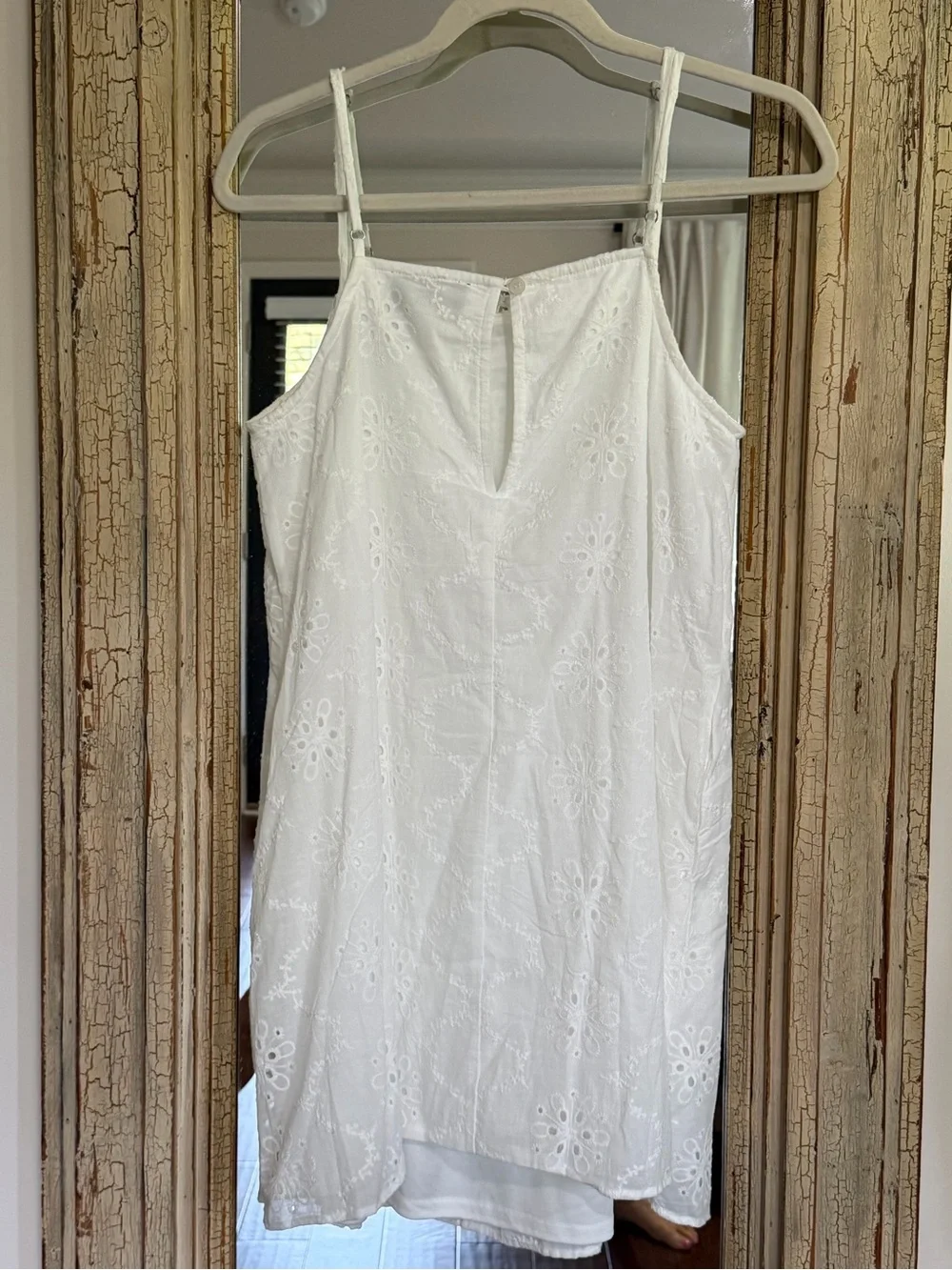NWOT White Eyelet Mini Dress with Adjustable Straps